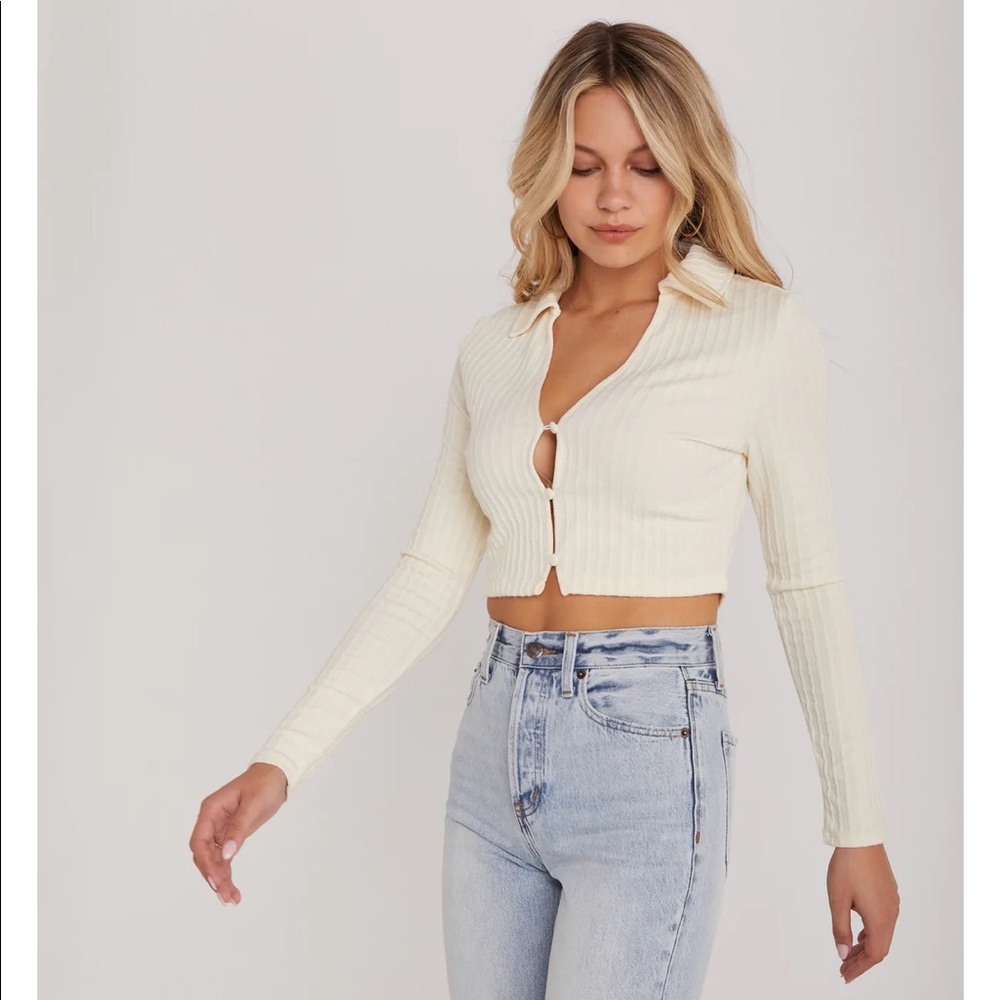 Cozy Season | New | Backyard Roses | Collared Crop Knit Cardigan Top